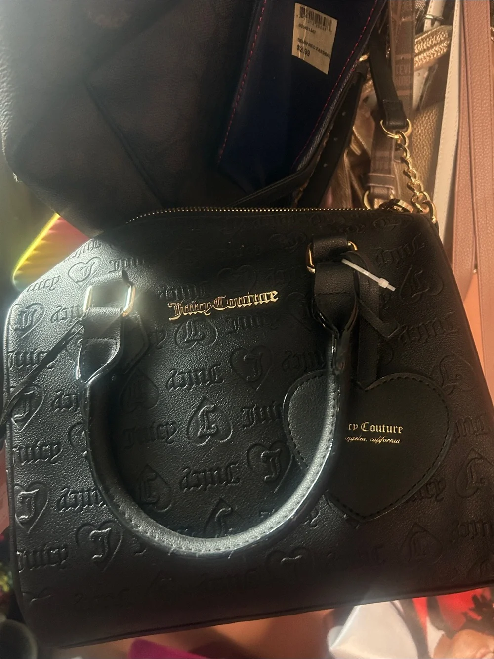Juicy Couture Black Embossed Satchel with Heart Charm